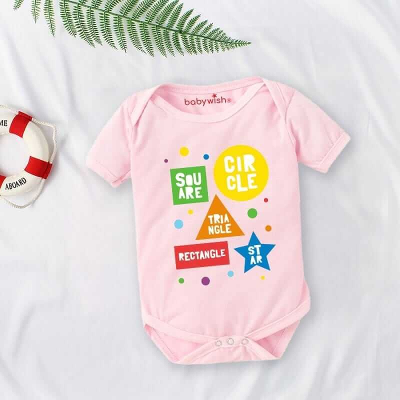 Baby First Birthday Celebrations Romper Clothes for Newborns – Cute Bodysuit Outfit, Half Sleeve Unisex Onesies, Envelop Neck Design “Square, Circle & Star”