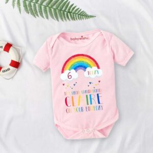 Pink Rainbow Birthday Baby Bodysuit for Newborn Baby Girl, Soft Cotton Half Sleeve Onesie with Colorful Rainbow Print, Cute Infant Romper for Daily Wear & Gifting, 0-12 Months | Babywish