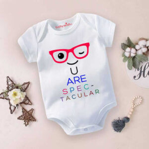 U Are Spectacular Baby Romper for Newborn Baby Boy & Girl, Soft Cotton Half Sleeve Onesie, Cute Printed Infant Bodysuit for Daily Wear, 0-12 Months, White Color | Babywish
