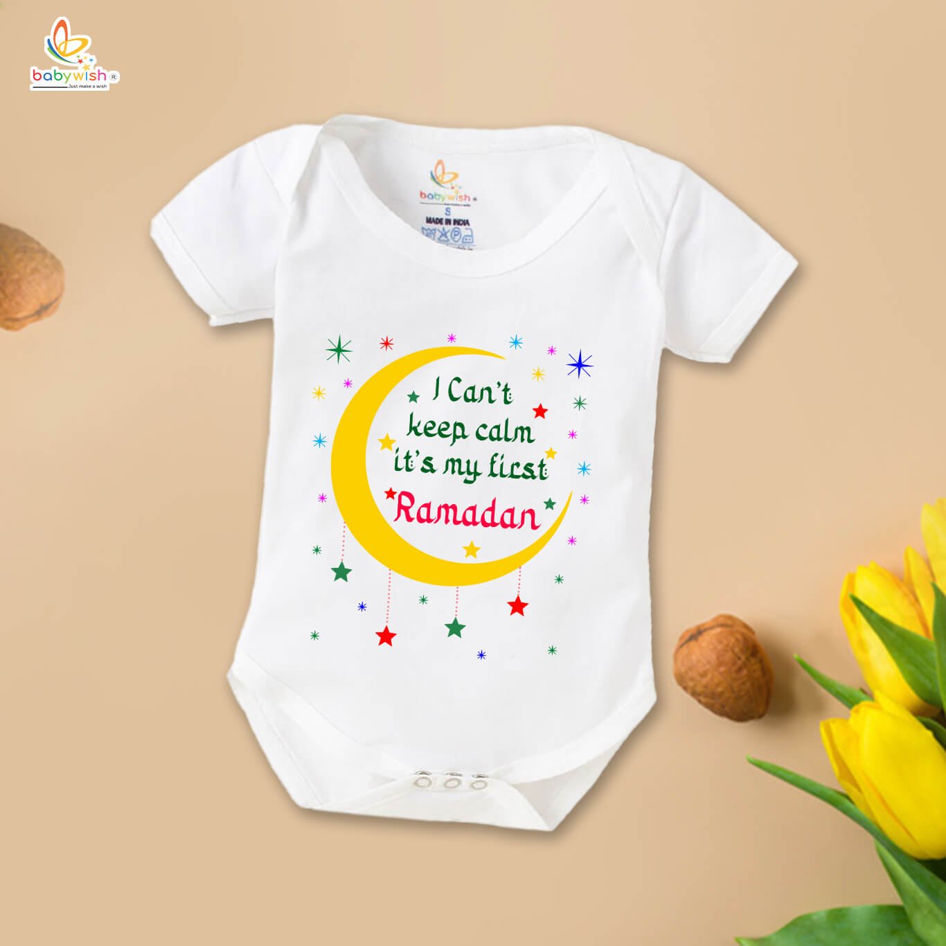 Baby First Eid Romper Clothes | Newborn Ramadan Festival Bodysuits | Unisex Half Sleeve Onesies for Boys & Girls | “I Can't Keep Calm It's Ramadan”
