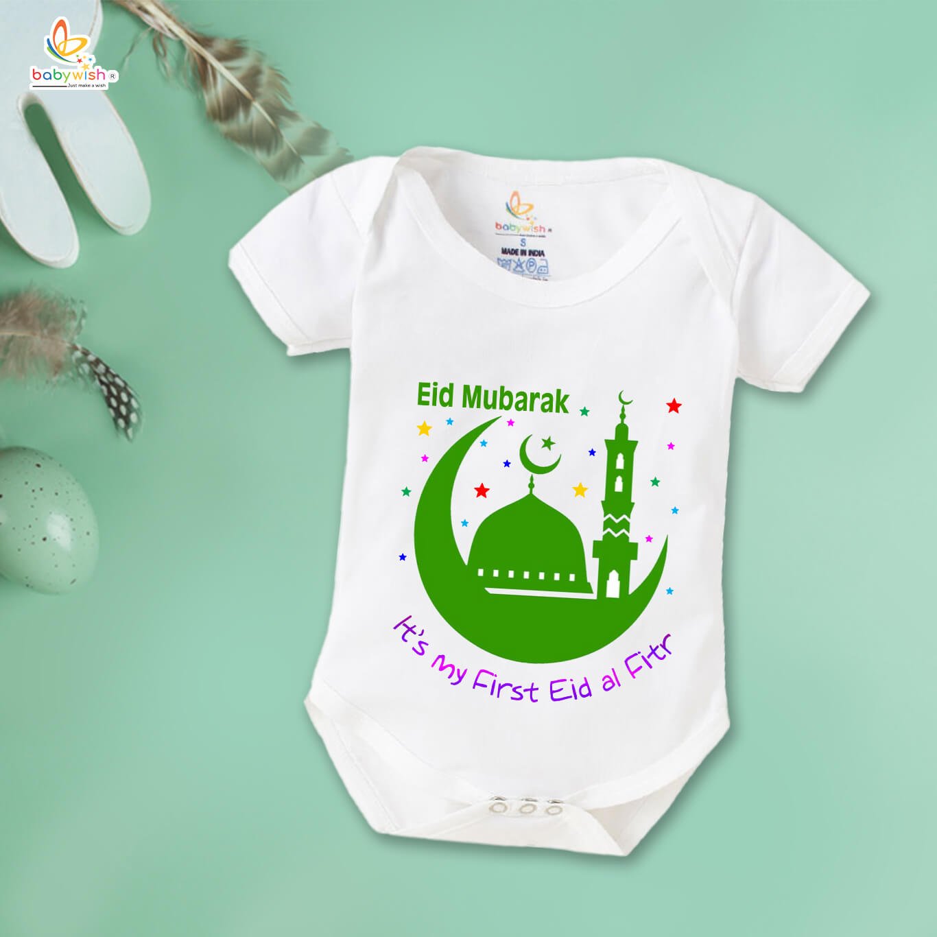Baby First Eid Romper Clothes | Newborn Ramadan Festival Bodysuits | Unisex Half Sleeve Onesies for Boys & Girls | “My First Eid-al-Fitr”