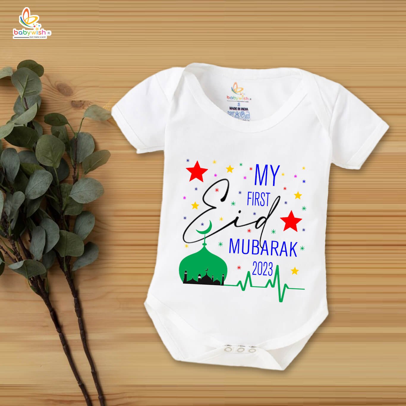 Baby First Eid Romper Clothes | Newborn Ramadan & Eid Festival Bodysuits | Unisex Half Sleeve Onesies for Infants | “My First Eid Mubarak 2023”