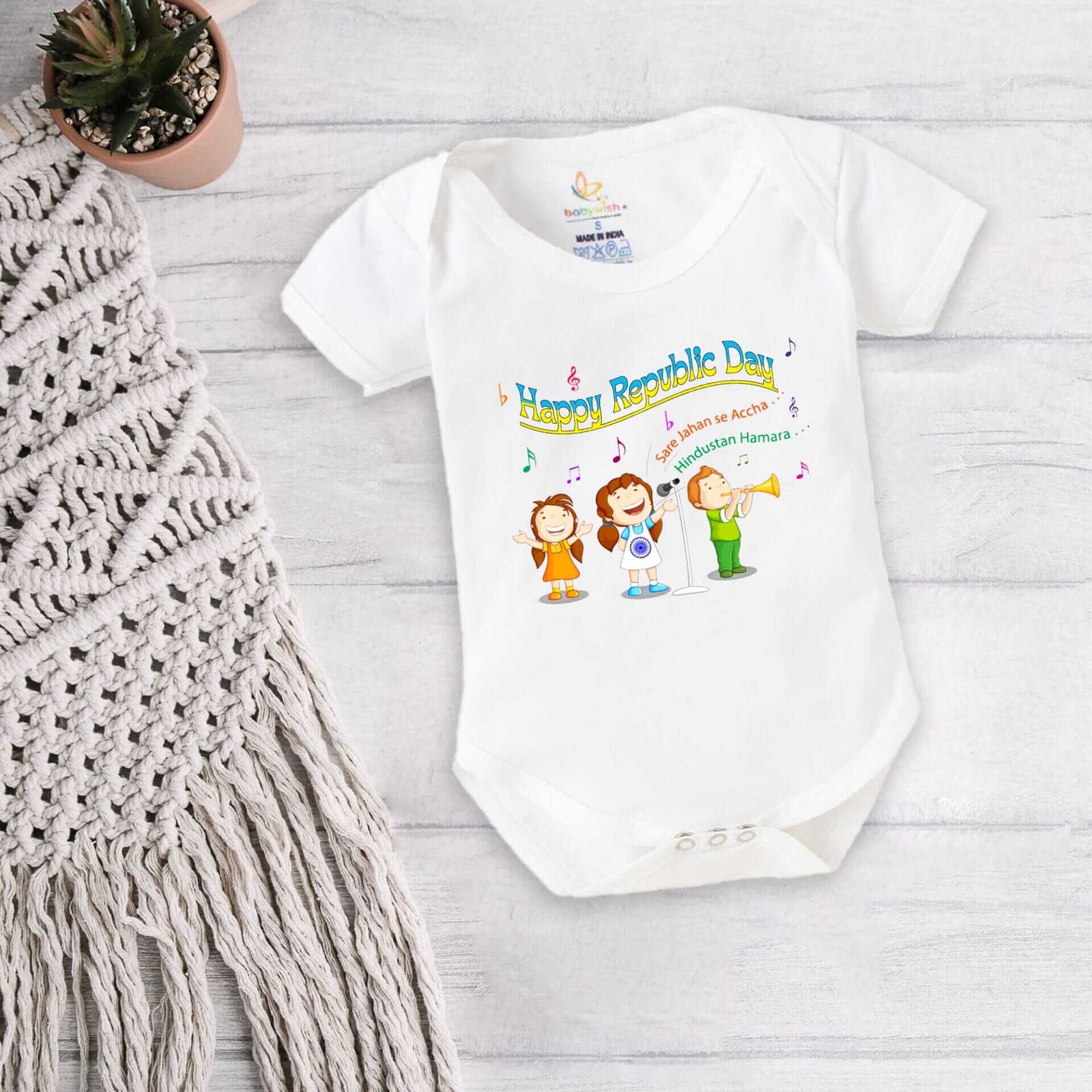 Baby First Republic Day Romper Clothes Baby Bodysuits Newborn Outfit Envelop Neck Half Sleeve Unisex Onesies"Happy Republic Day"