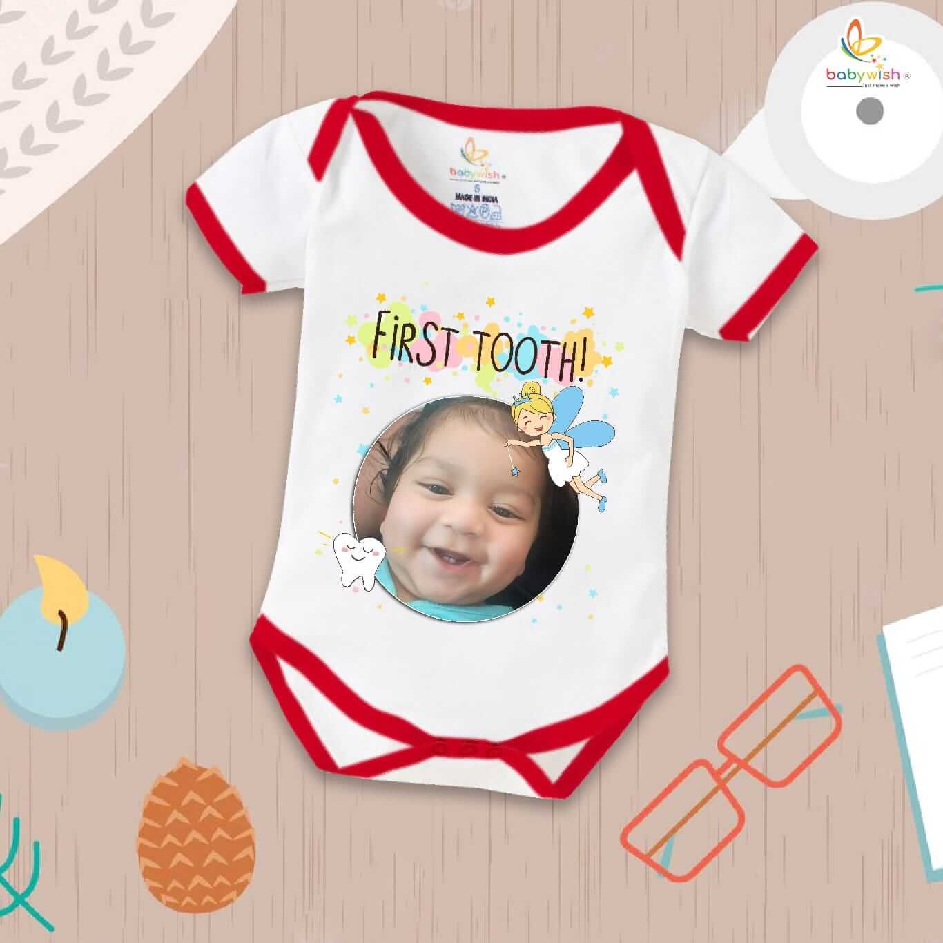 Baby First Tooth Romper – “My First Tooth” Bodysuit with Tooth Fairy Print | Baby Milestone Outfit for Boys & Girls – Babywish