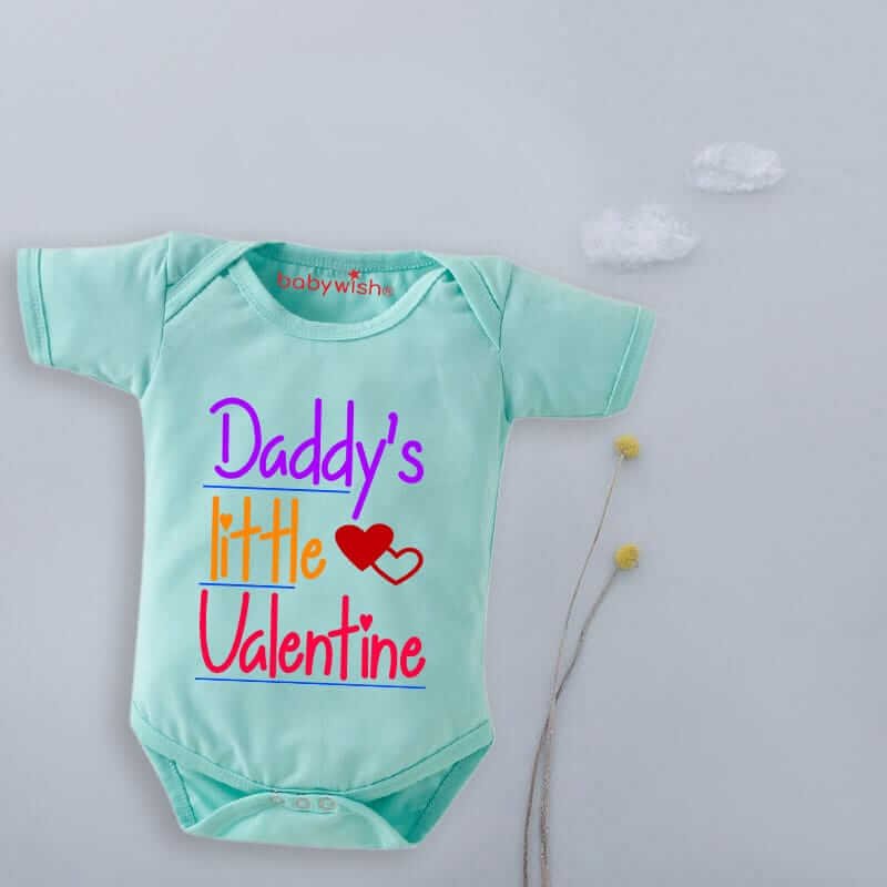 Baby First Valentine Day Romper Clothes | Baby Valentine Bodysuits for Newborn | Cute Outfit with Envelop Neck Half Sleeve Unisex Onesies "Little Valentine" Gift for Baby Boys & Girls | Babywish