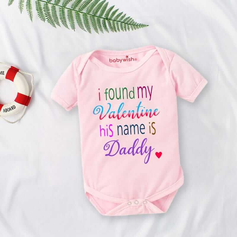 Baby First Valentine Day Romper Clothes | Baby Valentine Bodysuits for Newborn | Cute Outfit Envelop Neck Half Sleeve Unisex Onesies "Parents is My Valentine" Gift Dress for Baby Girls & Boys | Babywish