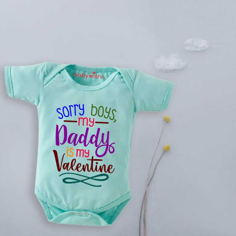 Baby First Valentine Day Romper Clothes | Baby Valentine Bodysuits for Newborn | Cute Outfit Envelop Neck Half Sleeve Unisex Onesies "Sorry Boys on Valentine" Gift Dress for Baby Girls & Boys | Babywish