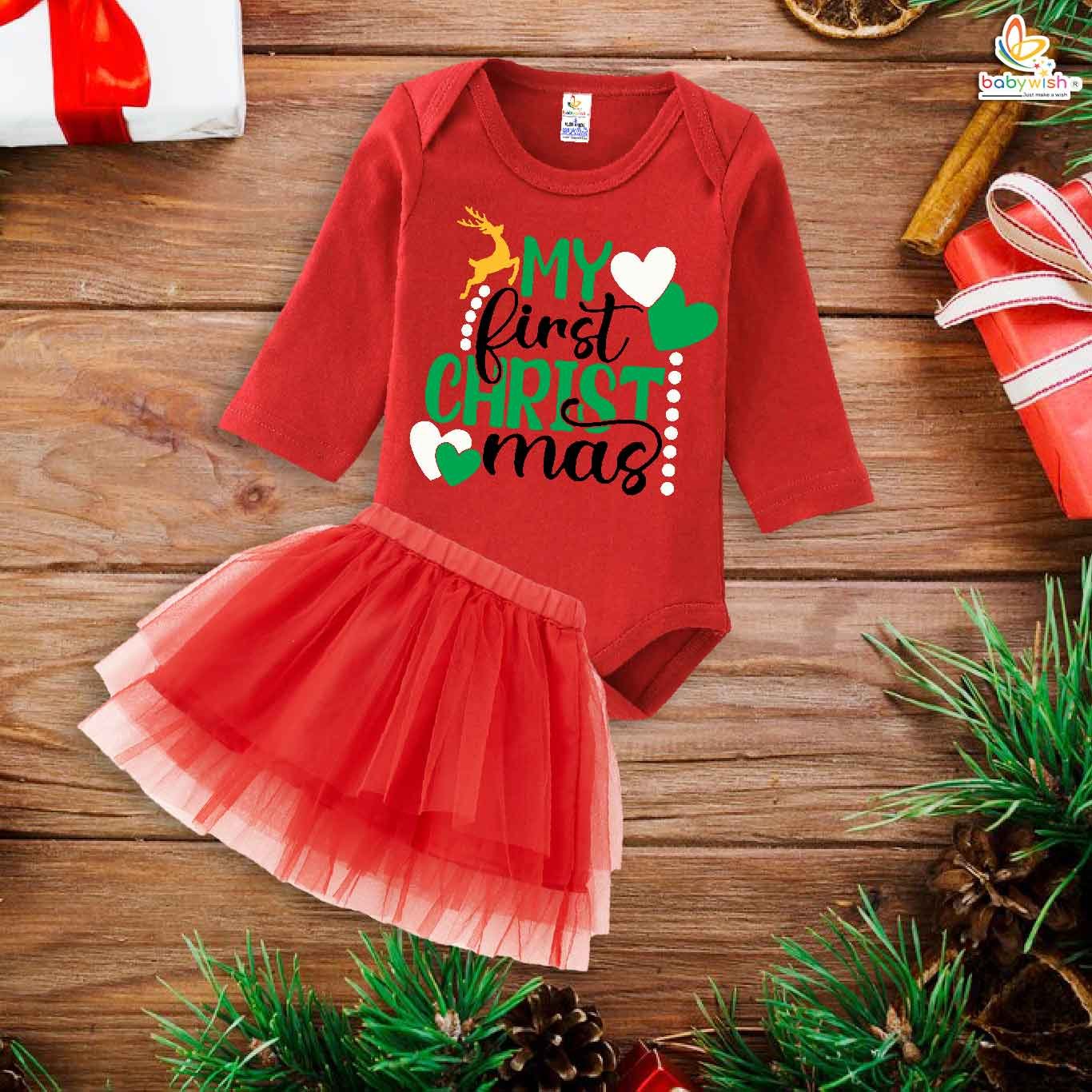 Newborn girls tutu skirt Full Sleeve romper Christmas print onesies bodysuits for baby 0 to 12 months