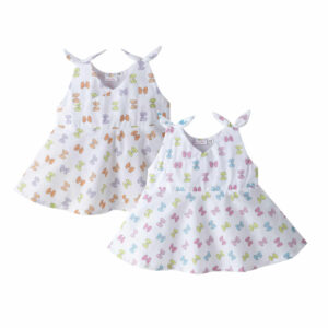 Baby Girl Cotton Frock Newborn Dress – Knee Length Cute Bow Strip Print, Soft Cotton Outfit for Infant Girls, Perfect for Birthday, Party, and Daily Wear