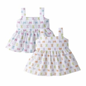 Baby Girl Cotton Frock Newborn Dress – Knee Length Soft Cotton Bow Print Dress, Comfortable Summer Outfit for Infants & Toddlers, Perfect for Parties and Daily Wear