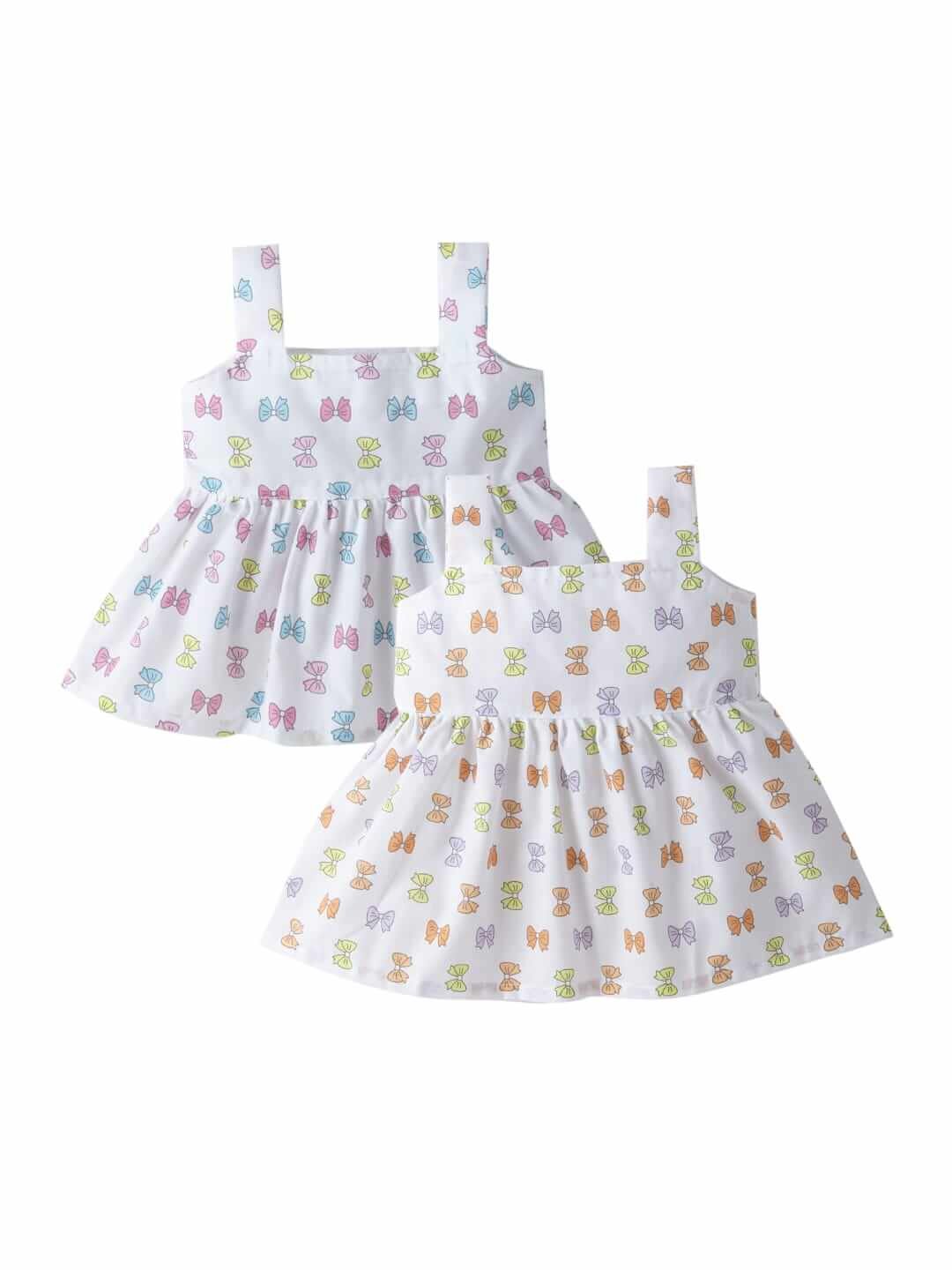 Baby Girl Cotton Frock Newborn Dress – Knee Length Soft Cotton Dress with Bow Strip Print, Comfortable Summer Outfit for Infants, Ideal for Parties and Daily Wear