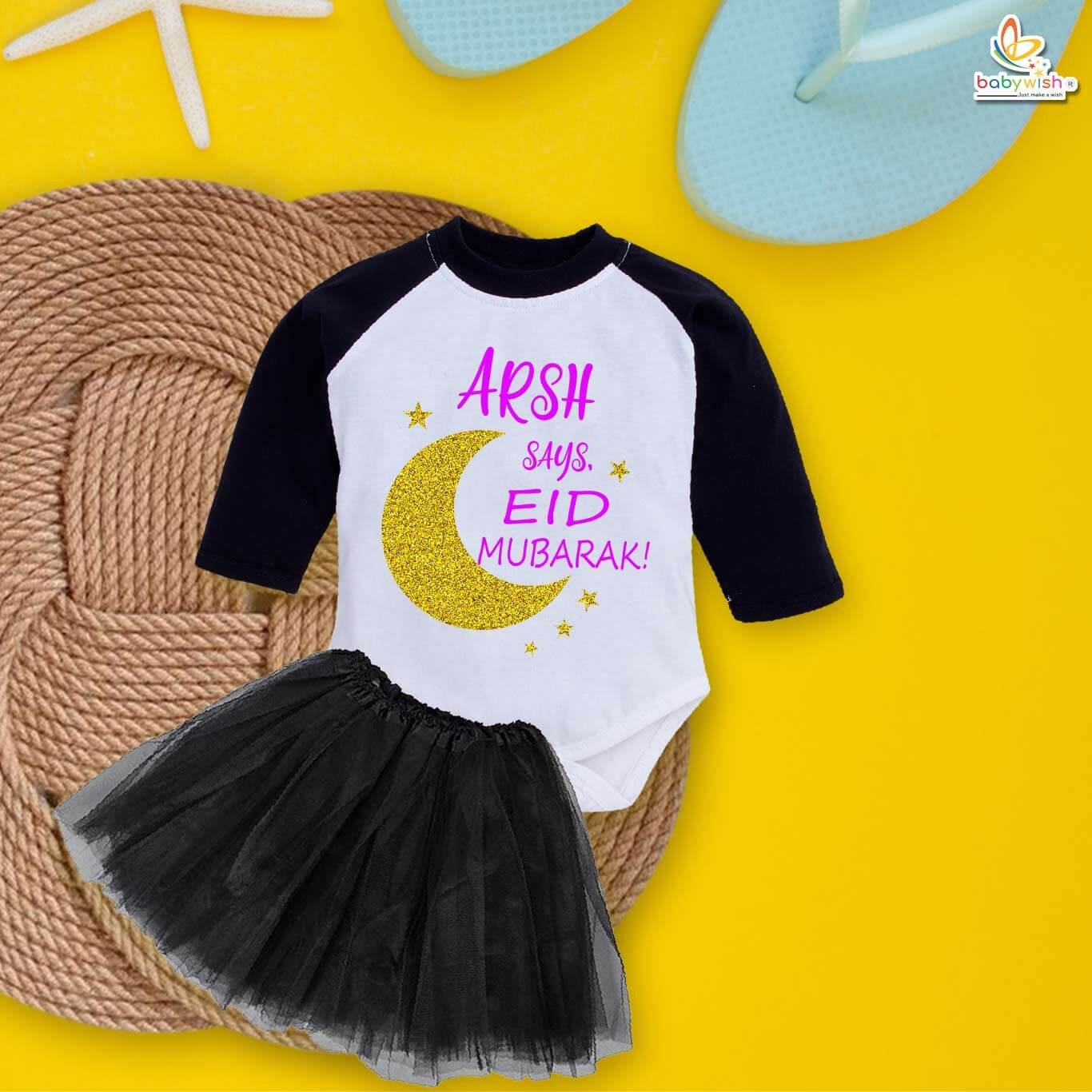 Newborn girls tutu skirt Full Sleeve romper Eid print onesies bodysuits for baby 0 to 12 months