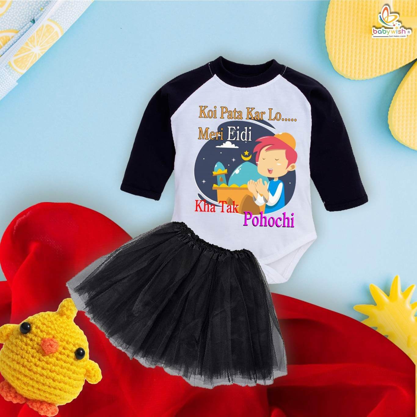 Newborn girls tutu skirt Full Sleeve romper Eid print onesies bodysuits for baby 0 to 12 months