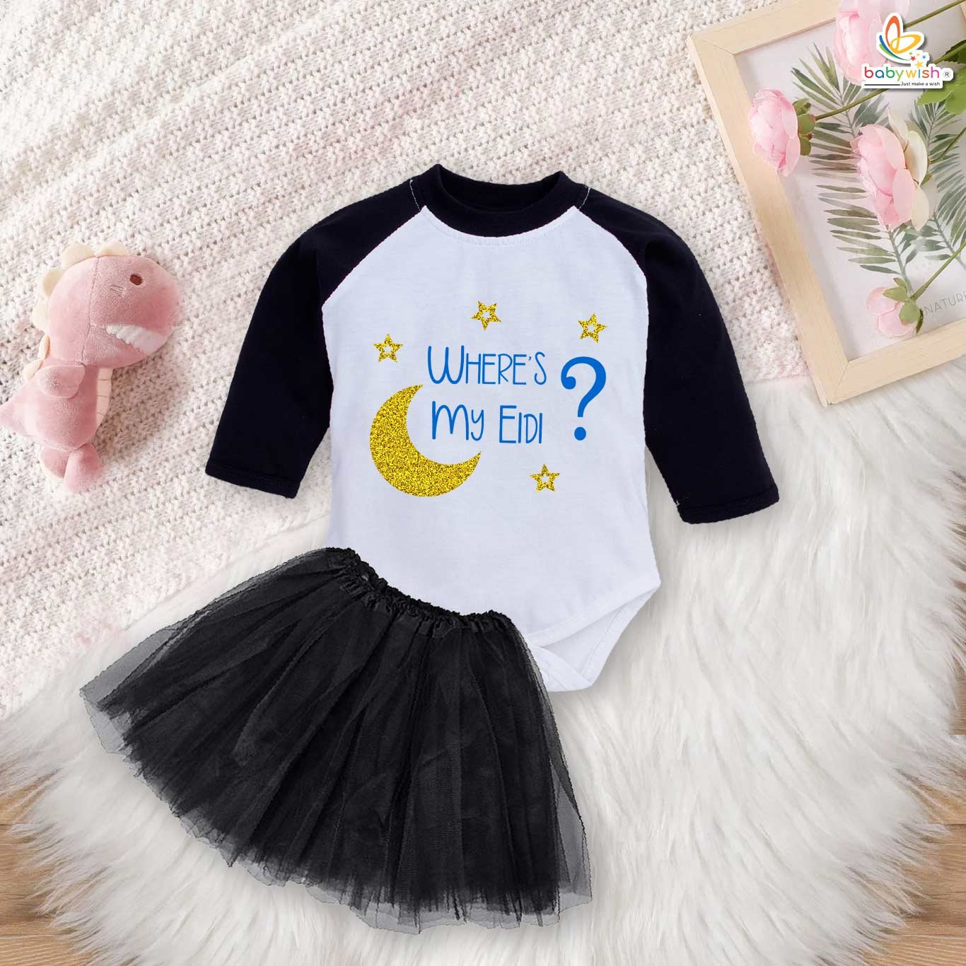 Newborn girls tutu skirt Full Sleeve romper Eid print onesies bodysuits for baby 0 to 12 months