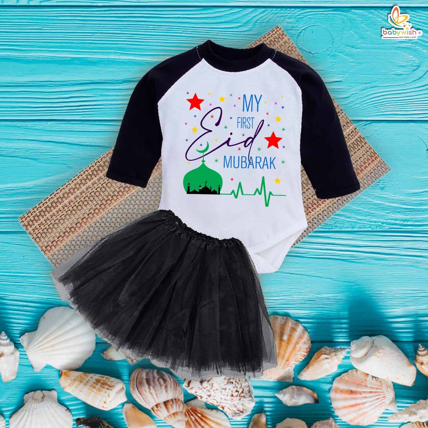 Newborn girls tutu skirt Full Sleeve romper Eid print onesies bodysuits for baby 0 to 12 months