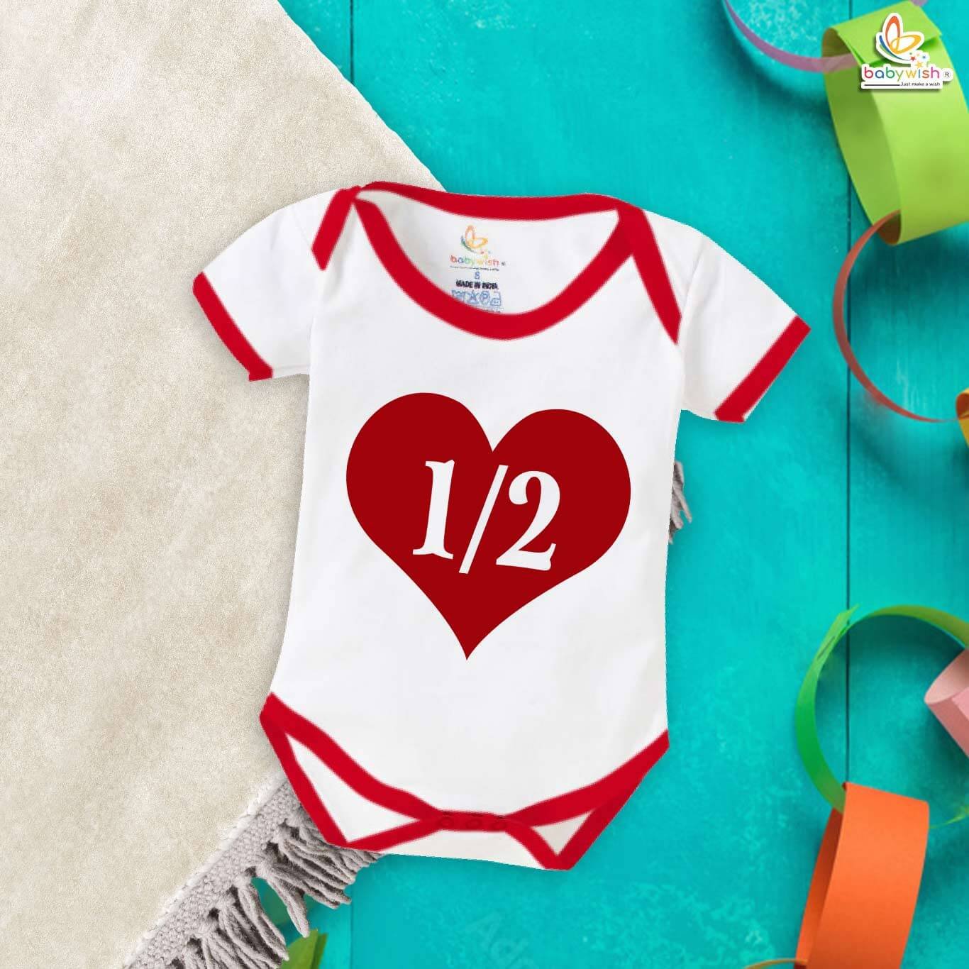 Baby Half Birthday Romper – My First 1/2 Birthday Bodysuit with Heart Design | 6 Month Baby Outfit for Boys & Girls | Baby Shower Gift Idea by Babywish