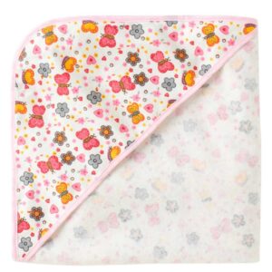 Baby Hooded Baby Wrapper Towel Butterfly Print Pink Color for Newborn Baby Soft Cotton Bath Towel Baby Blanket | Babywish