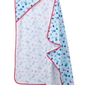 Babywish Premium Cotton Hooded Baby Wrapper Blanket with Cute Bunny Print for Newborn Babies Sky Blue Color
