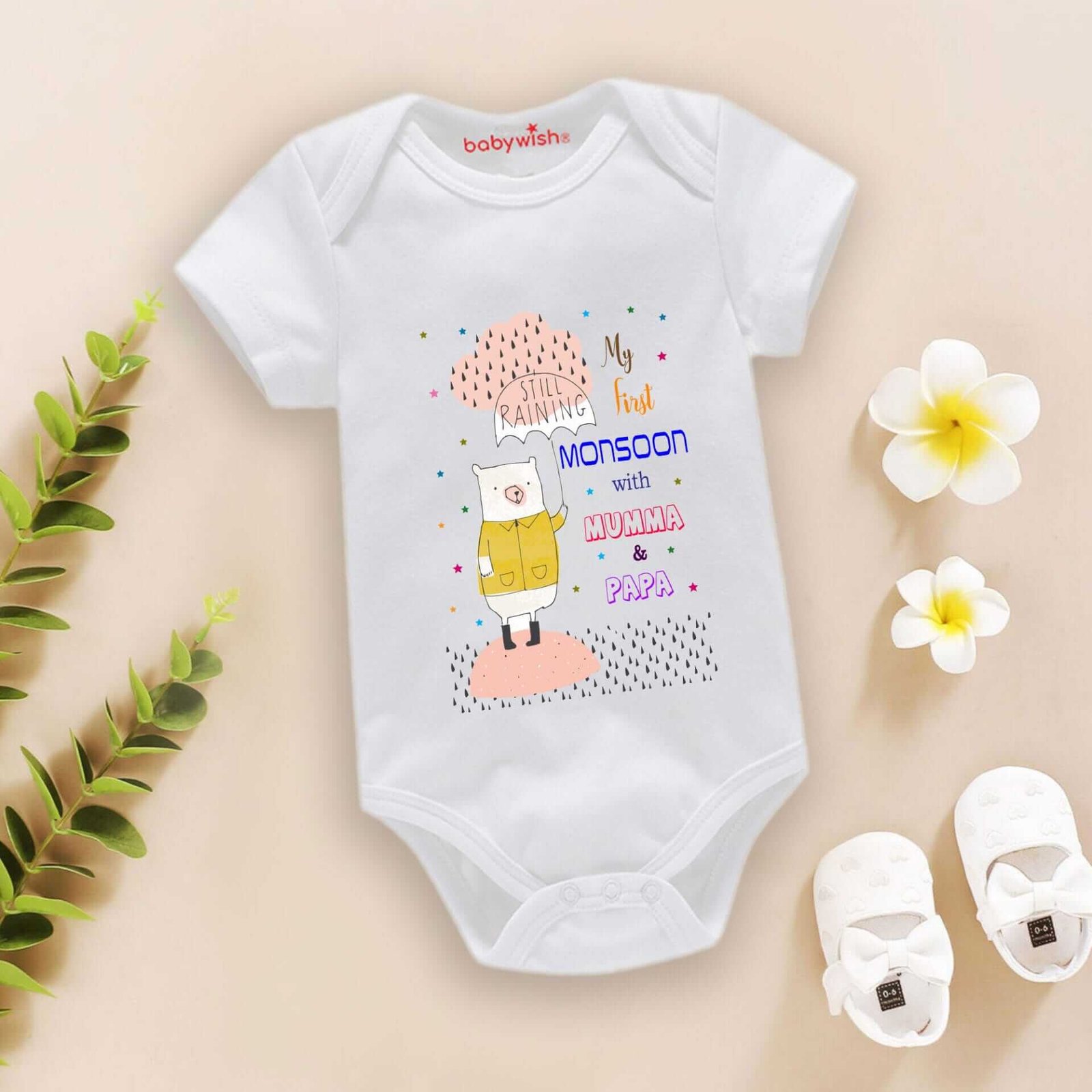 Baby Newborn Monsoon Bodysuits Romper Half Sleeve Envelope Neck Onesies Rainfall Outfit – Lightweight, Breathable, and Cozy Monsoon Baby Clothing for 0-12 Months