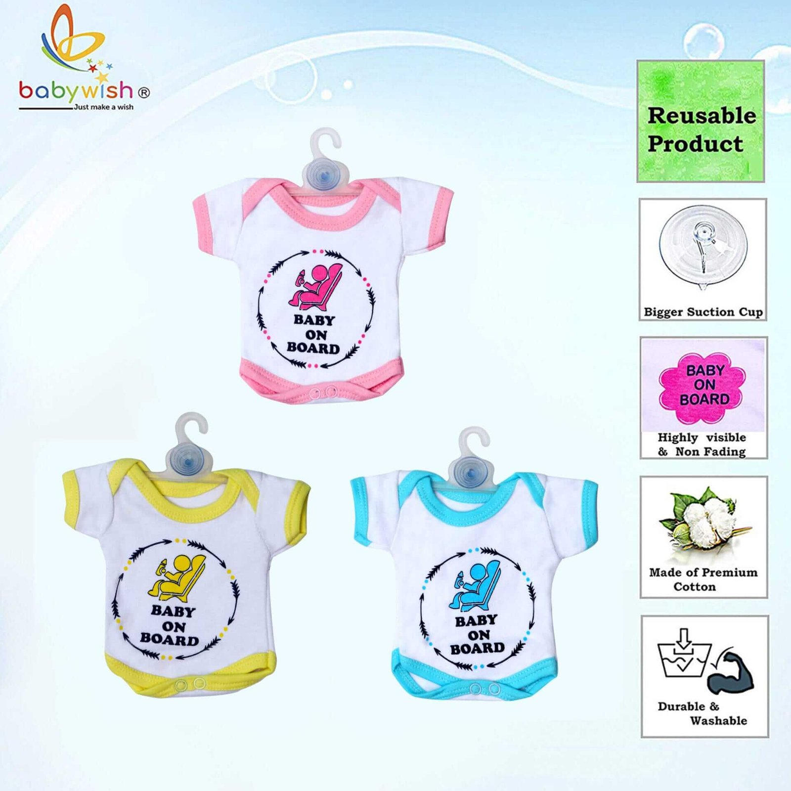 Baby on Board Car Decals Cloth Safety Sign Board with Hanger & Vacuum suction cup