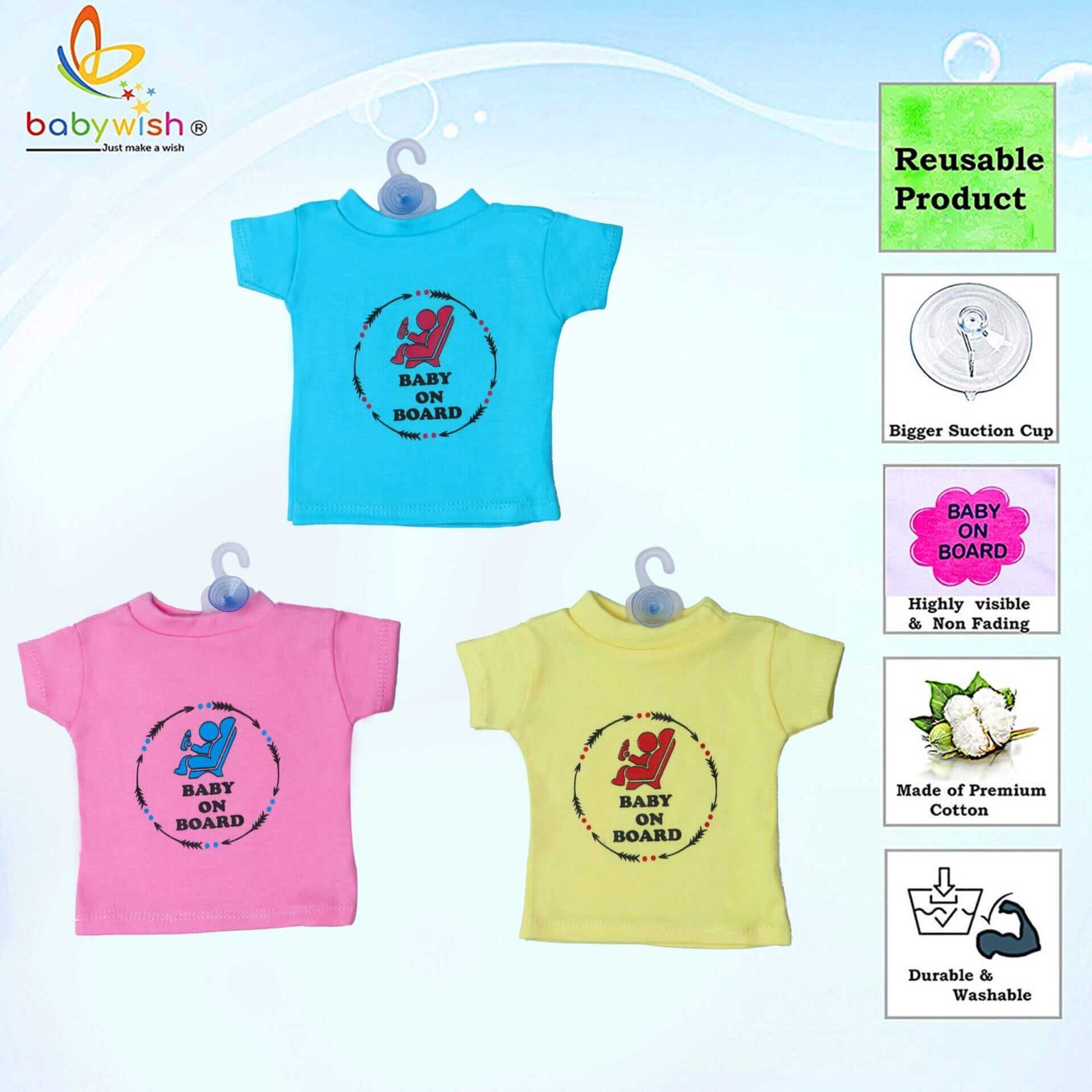 Baby on Board Car Decals Cloth – Safety Sign Board for Car with Hanger & Vacuum Suction Cup, Easy to Install, Highly Visible Baby Warning Sign, Keep Your Child Safe While Driving