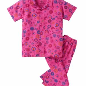 Pink Floral Printed Half Sleeve Night Suit Set for Baby Boys and Girls