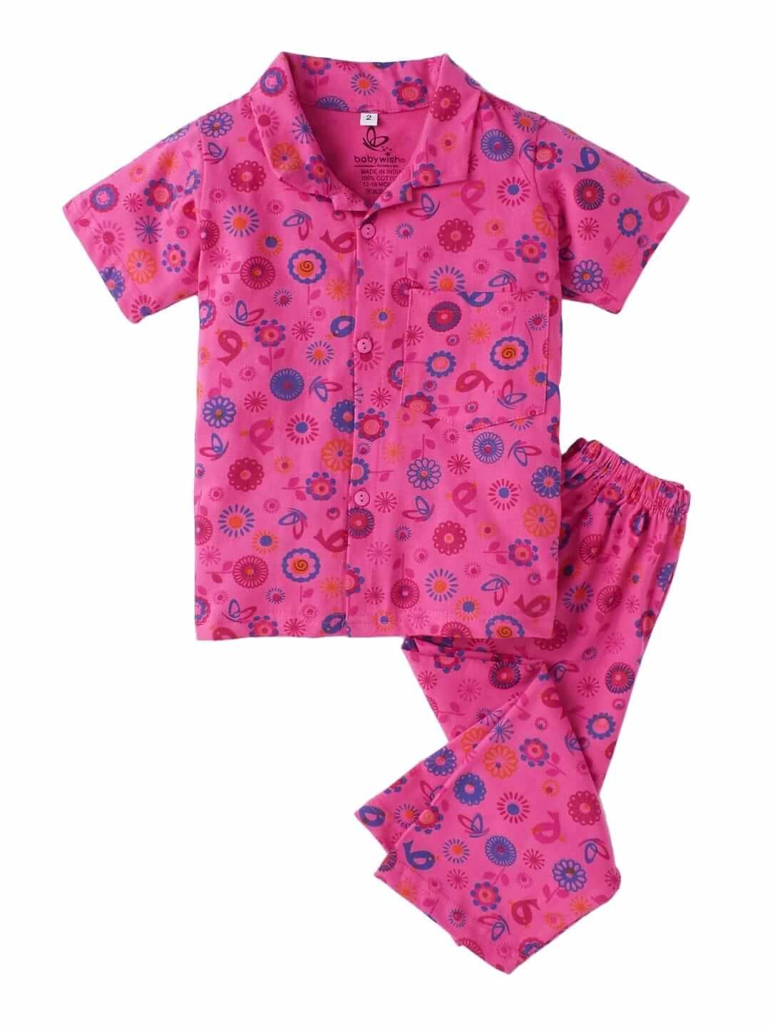 Kids Sleepsuit for Baby Boys and Girls Long Sleeve Topwear and Pajamas Set Baby Clothing Sleepwear Set Fuchsia Floral Theme Perfect for Newborns and Toddlers