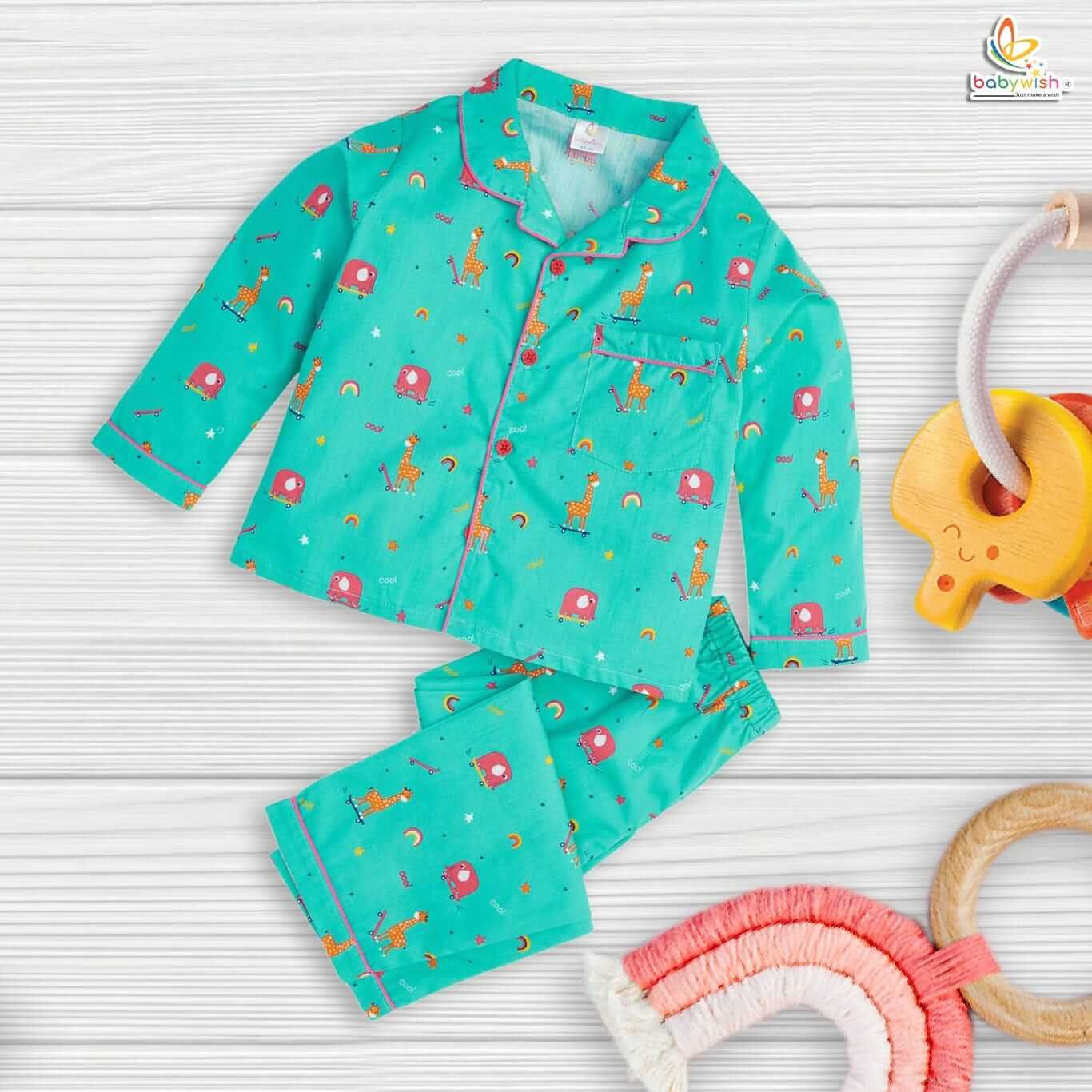 Kids Sleepsuit for Baby Boy’s and Girl’s Topwear and Pajamas Set Long Sleeve Sleepwear Baby Clothing Sets - Giraffe Print