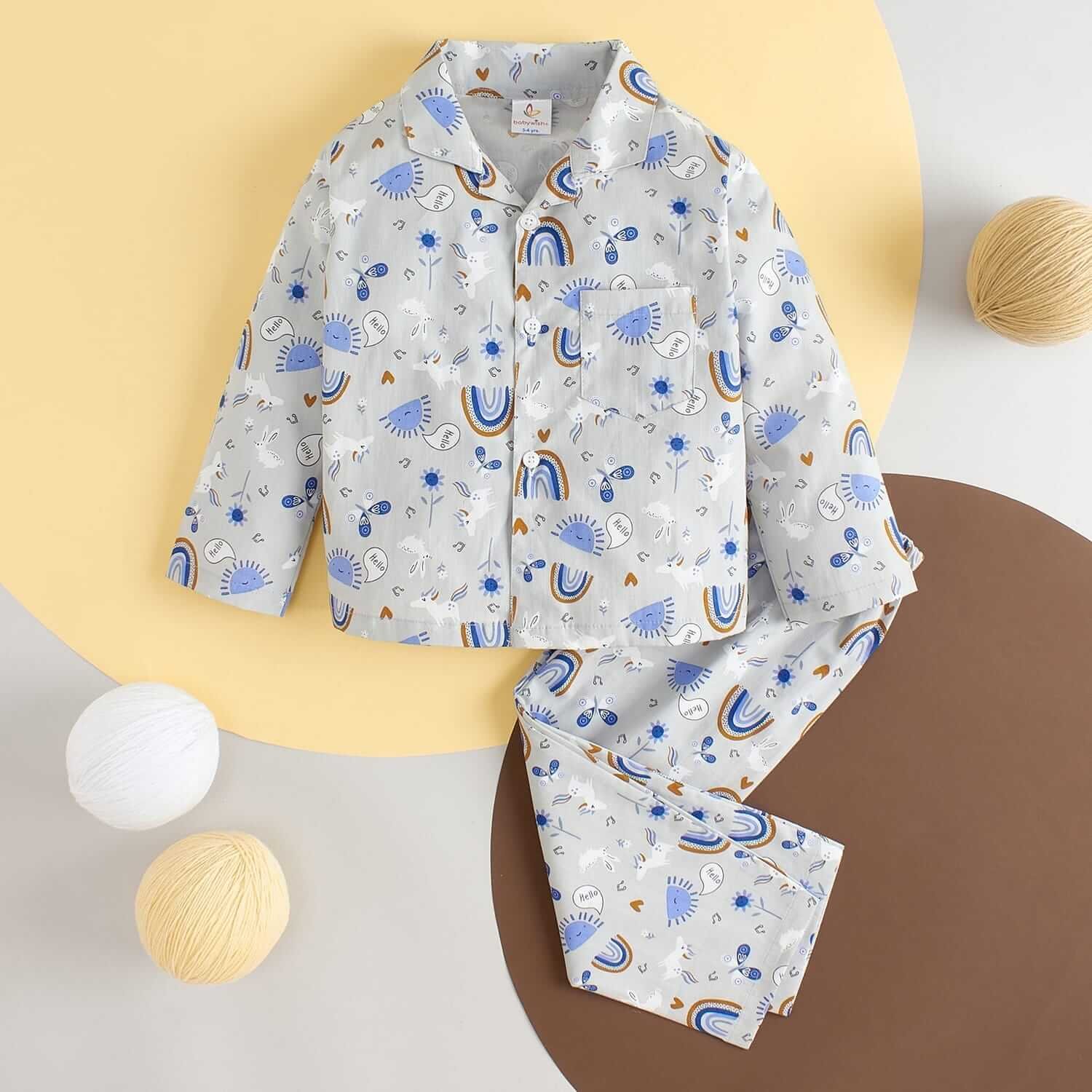 Kids Sleepsuit for Baby Boys and Girls Long Sleeve Topwear and Pajamas Set Baby Clothing Sleepwear Set Grey Apollo Print for Newborns and Toddlers