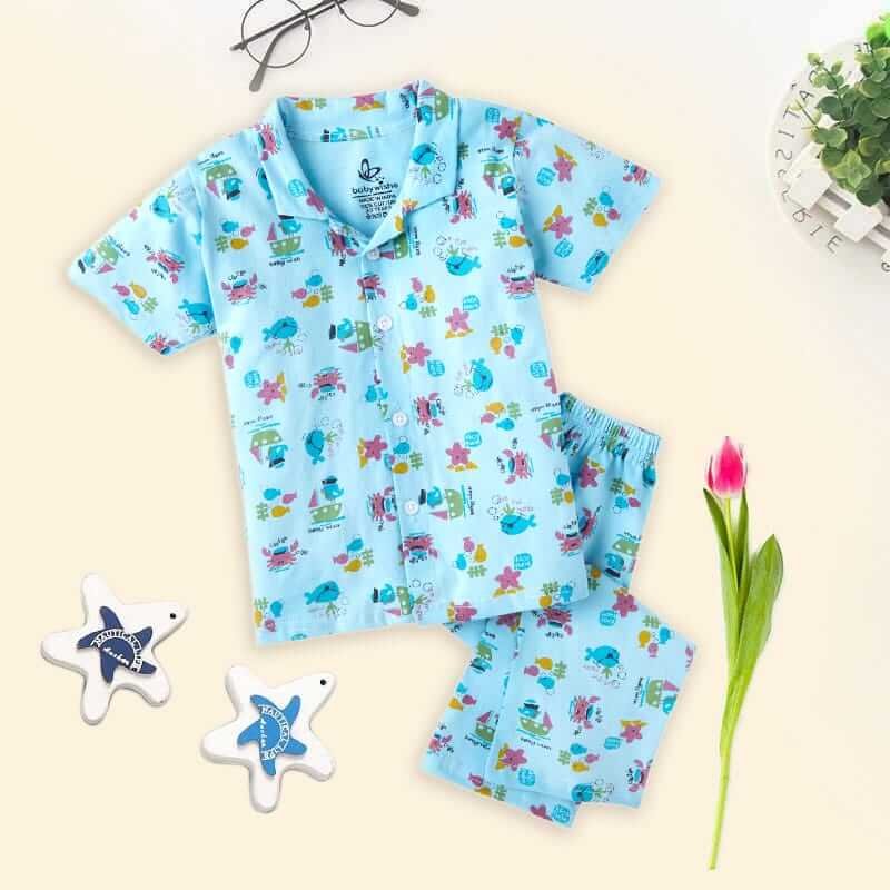 Kids Sleepsuit for Baby Boys and Girls Long Sleeve Topwear and Pajamas Set Baby Clothing Sleepwear Set Marine Print Perfect for Newborns and Toddlers