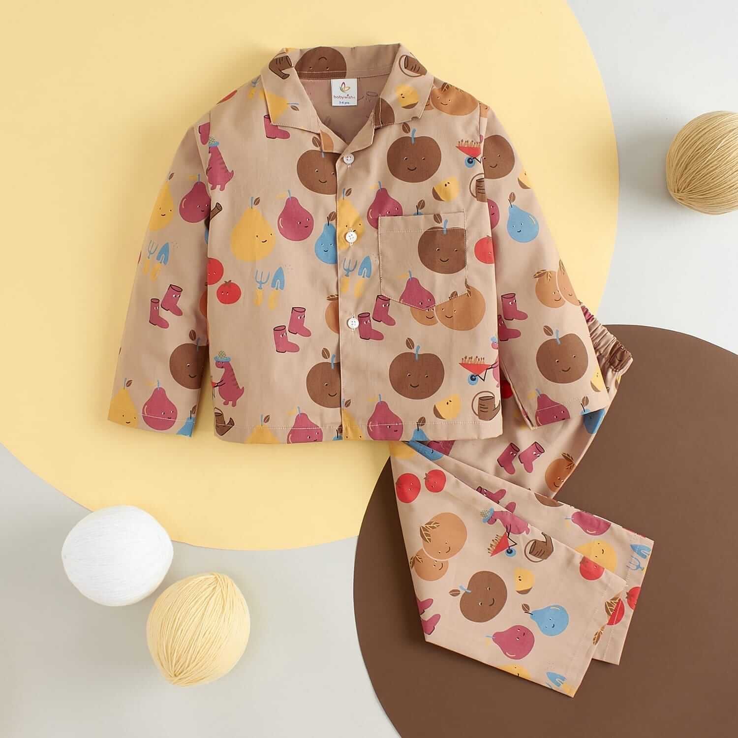 Kids Sleepsuit for Baby Boys and Girls Long Sleeve Topwear and Pajamas Set Baby Clothing Sleepwear Set Peach Papaya Print for Newborns and Toddlers