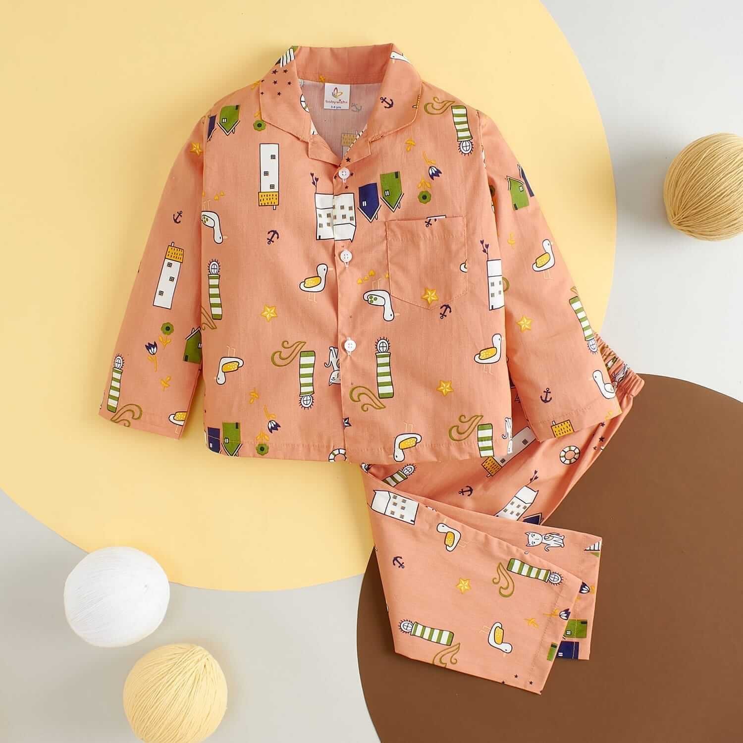 Kids Sleepsuit for Baby Boys and Girls Long Sleeve Topwear and Pajamas Set Baby Clothing Sleepwear Set Peach Swan Print for Newborns and Toddlers