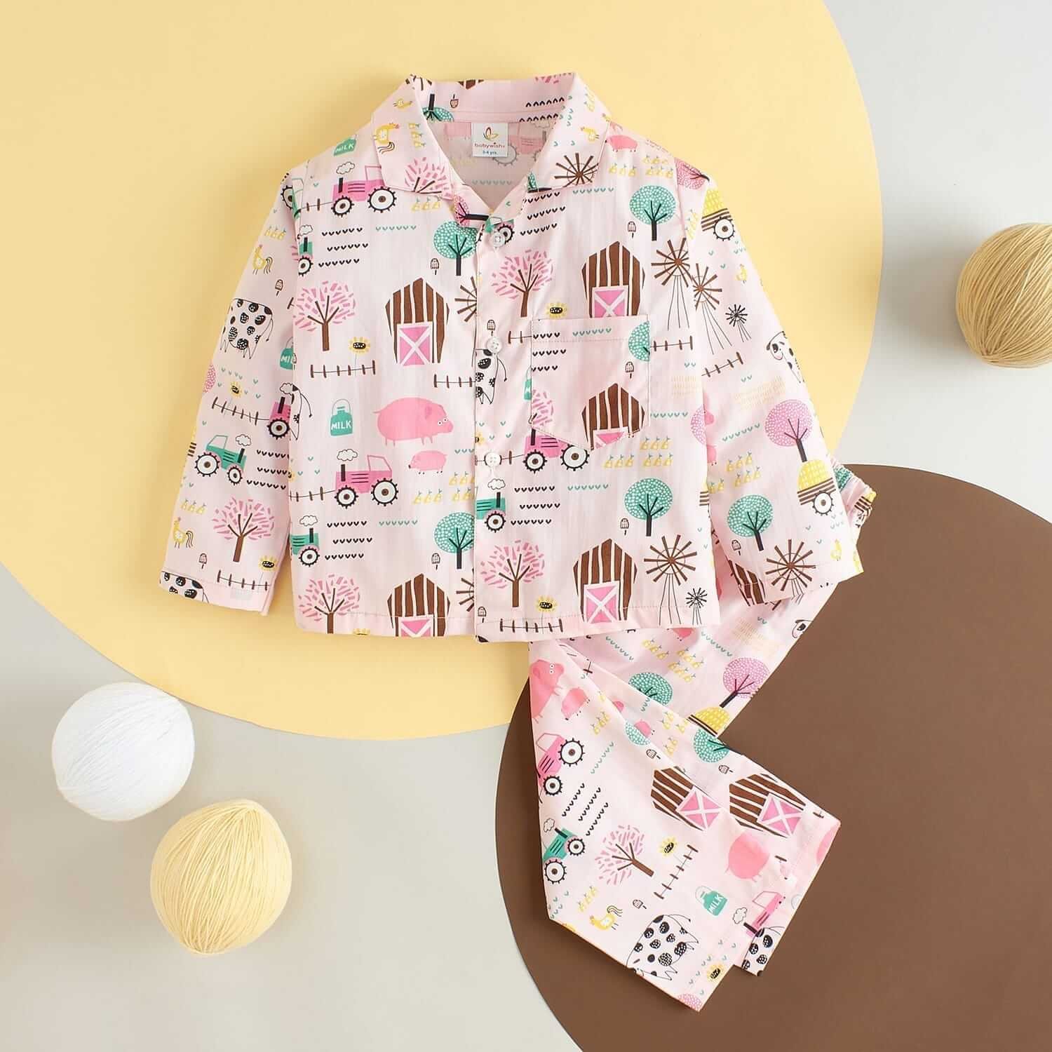 Kids Sleepsuit for Baby Boys and Girls Long Sleeve Topwear and Pajamas Set Baby Clothing Sleepwear Set Peach Tree Print for Newborns and Toddlers