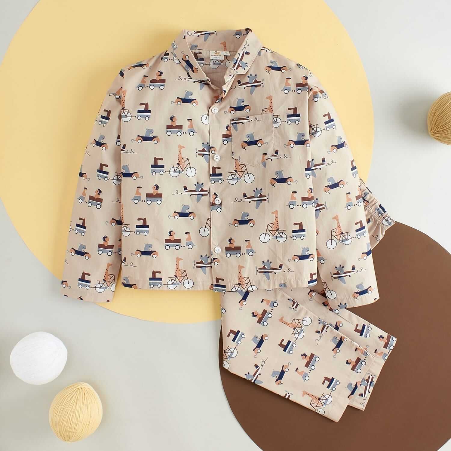 Kids Sleepsuit for Baby Boys and Girls Long Sleeve Topwear and Pajamas Set Baby Clothing Sleepwear Set Green Vehicles Print Perfect for Newborns and Toddlers