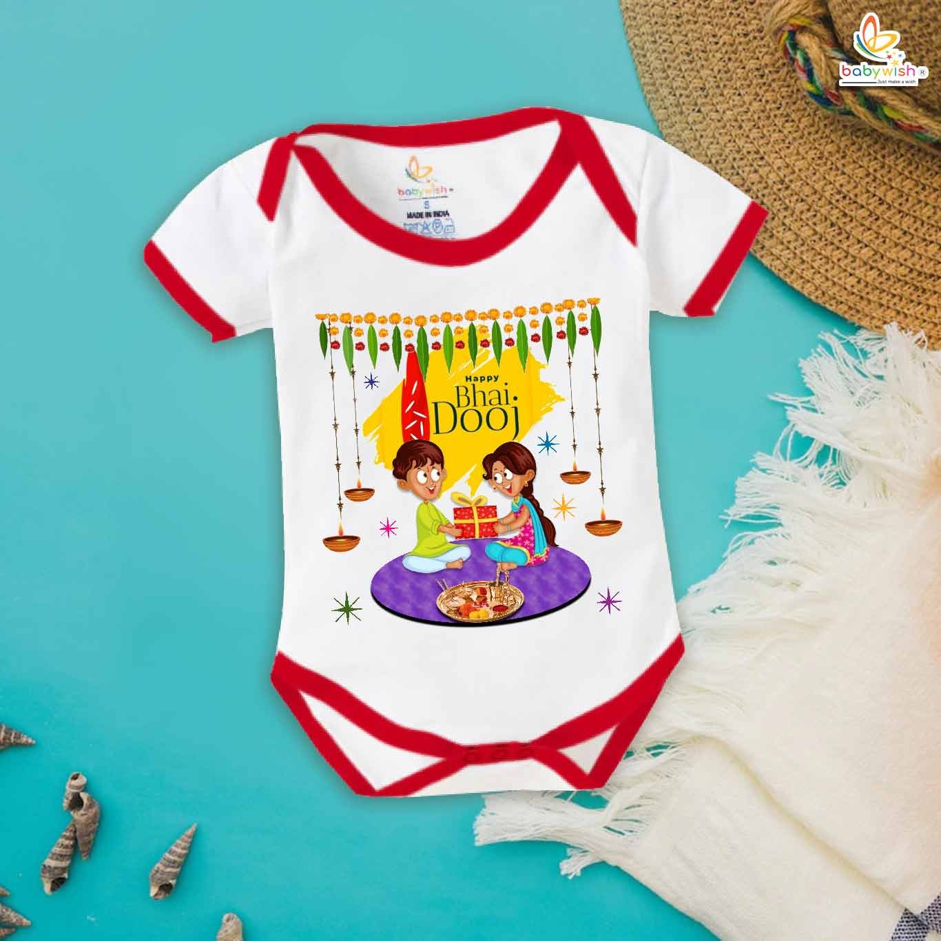 Babywish Baby Diwali Romper Bodysuit My First Diwali Happy Bhai Dooj
