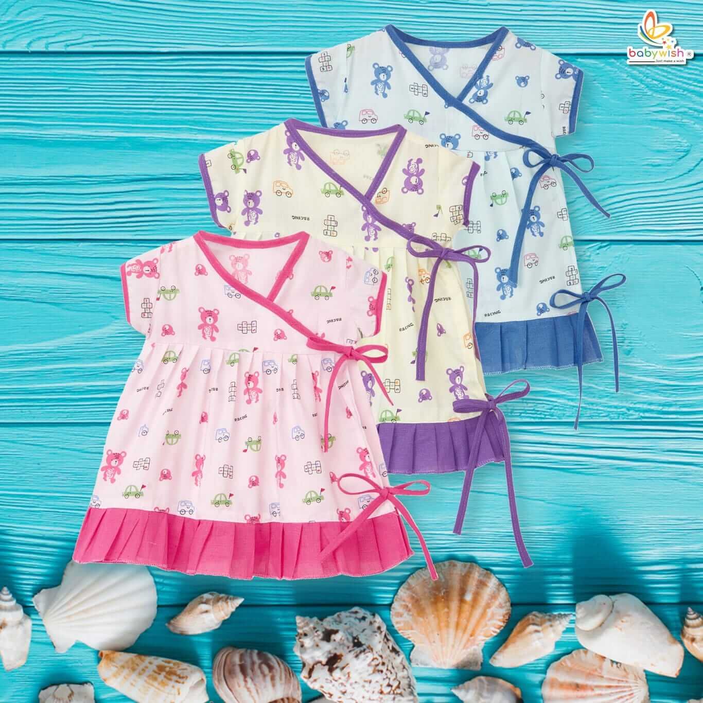 Babywish Baby Girl Cotton Frock Newborn Girl Knee Length Sleeveless Dress Beer Theme Printed