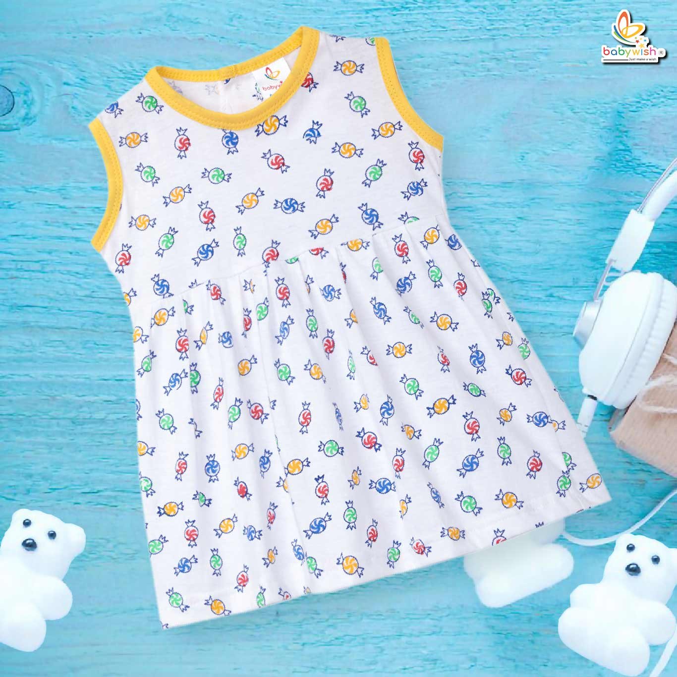 Babywish Baby Girl Cotton Frock Newborn Girl Knee Length Sleeveless Dress Choclate Prints Printed