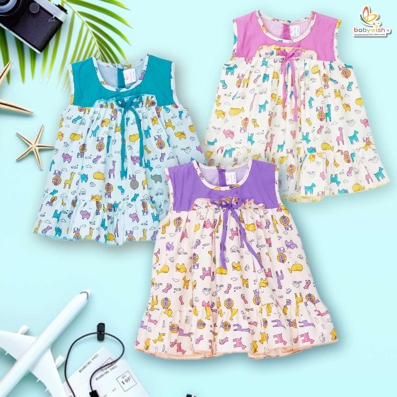 Babywish Baby Girl Cotton Frock Newborn Girl Knee Length Sleeveless Dress Jungle Theme Printed