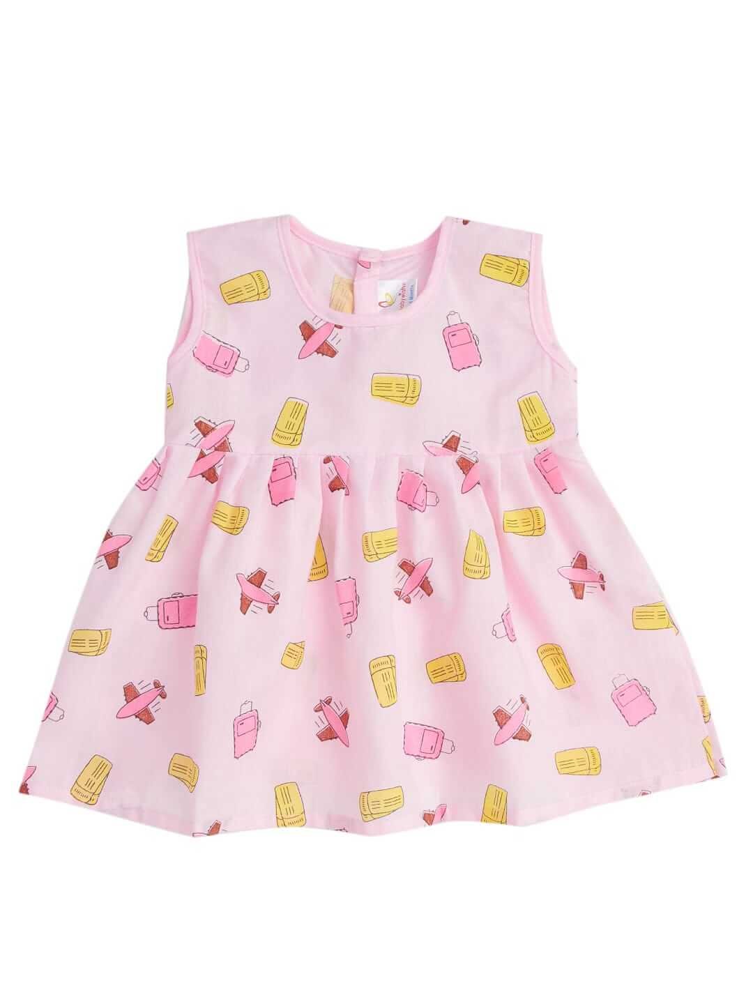Babywish Baby Girl Cotton Frock Newborn Girl Knee Length Sleeveless Dress Plane Theme Printed