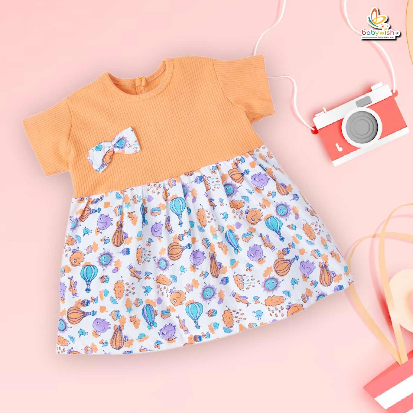 Babywish Baby Girl Cotton Frock Newborn Girl Knee Length Sleeveless Dress Rainbow Theme Printed