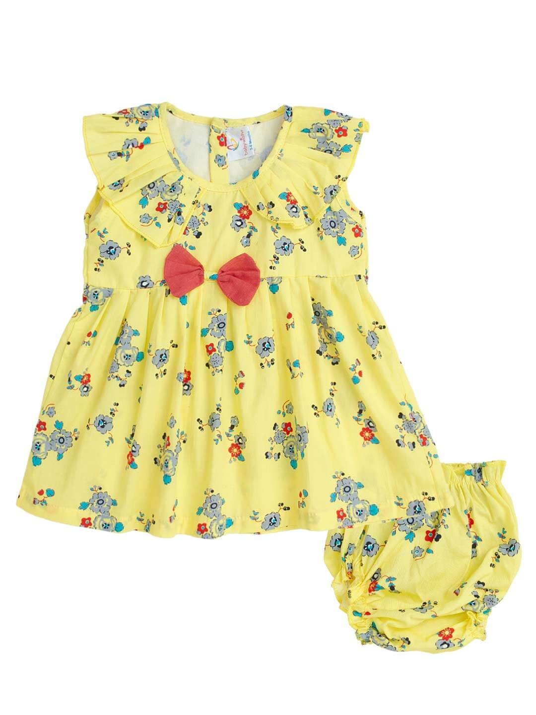 Babywish Baby Girl Cotton Frock Newborn Girl Knee Length Sleeveless Dress Red Flower Theme Printed