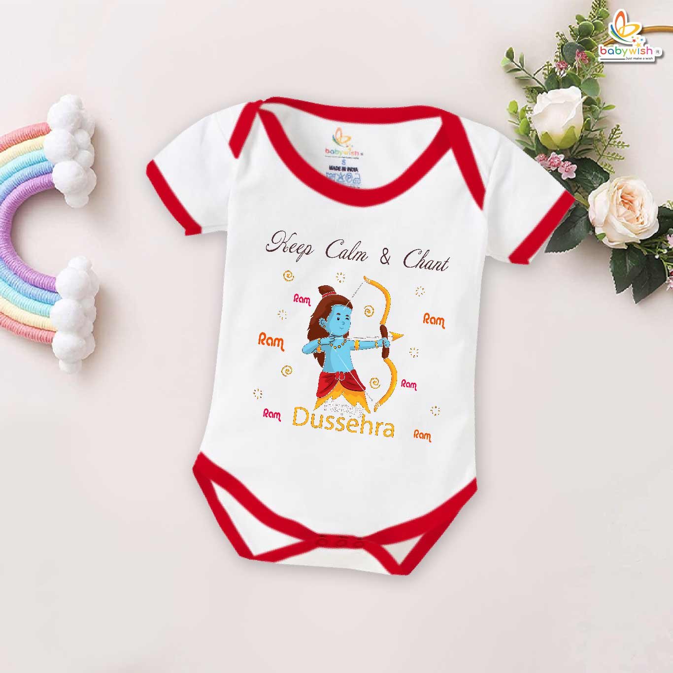 Baby Navratri Romper Bodysuit for Boys and Girls – My First Dussehra Outfit – Chant Ram Ram Ram – Babywish