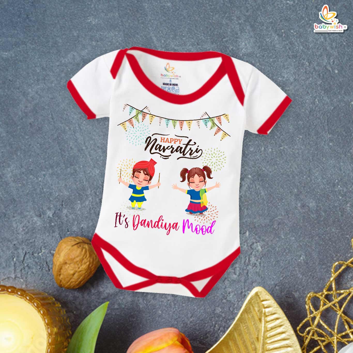 Baby Navratri Romper Bodysuit for Girls, My First Dussehra, It's Dandiya Mood – Babywish
