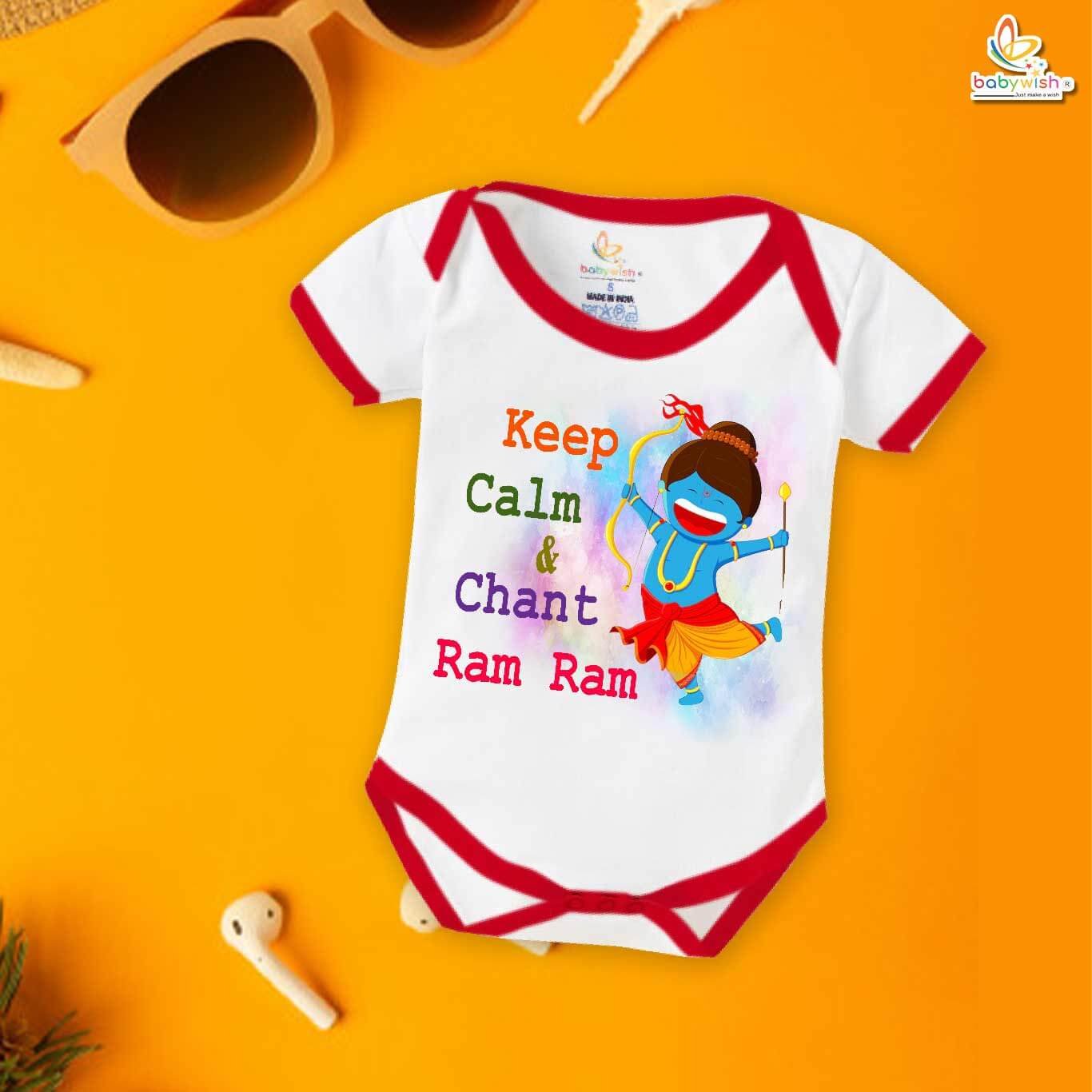 Baby Navratri Romper Bodysuit for Girls, My First Dussehra, Keep Calm And Chant Ram Ram Outfit – Babywish