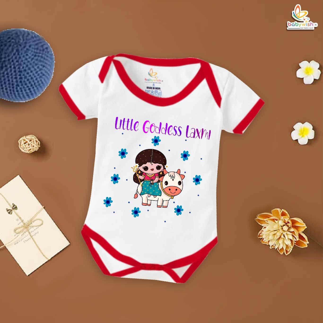Baby Navratri Romper Bodysuit for Girls, My First Dussehra, Little Laxmi Outfit, Festive Baby Clothes – Babywish