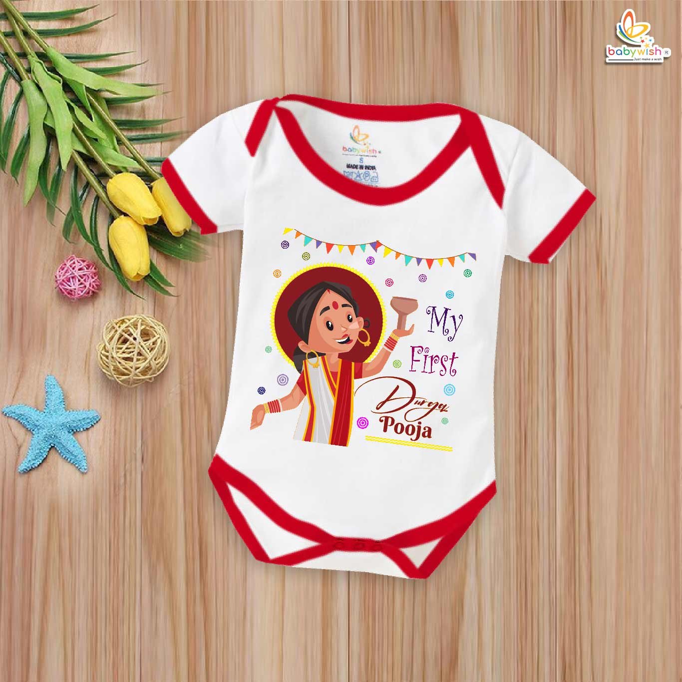 Baby Navratri Romper Bodysuit for Girls, My First Dussehra, My First Durga Pooja Outfit, Festival Baby Dress – Babywish
