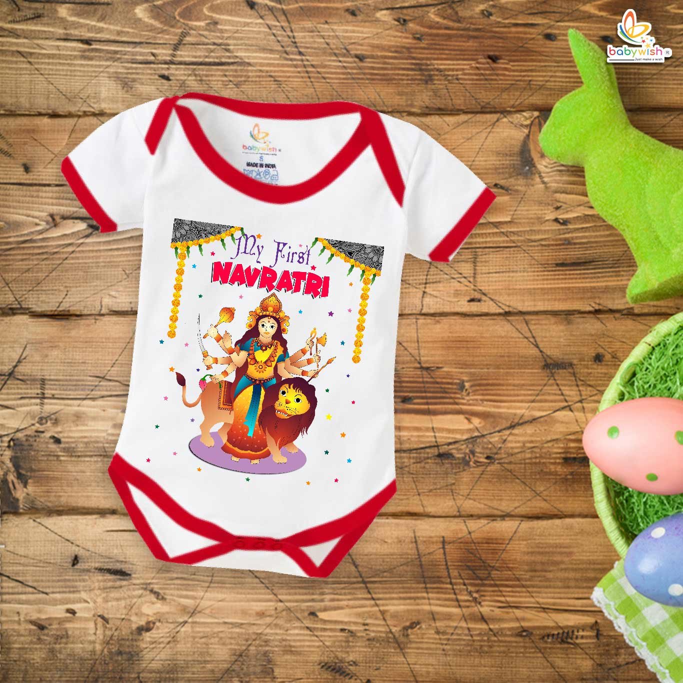 Baby Navratri Romper Bodysuit for Boys and Girls, My First Dussehra Outfit, My First Navratri Print Onesie, Soft Cotton Romper for Festive Celebration Babywish