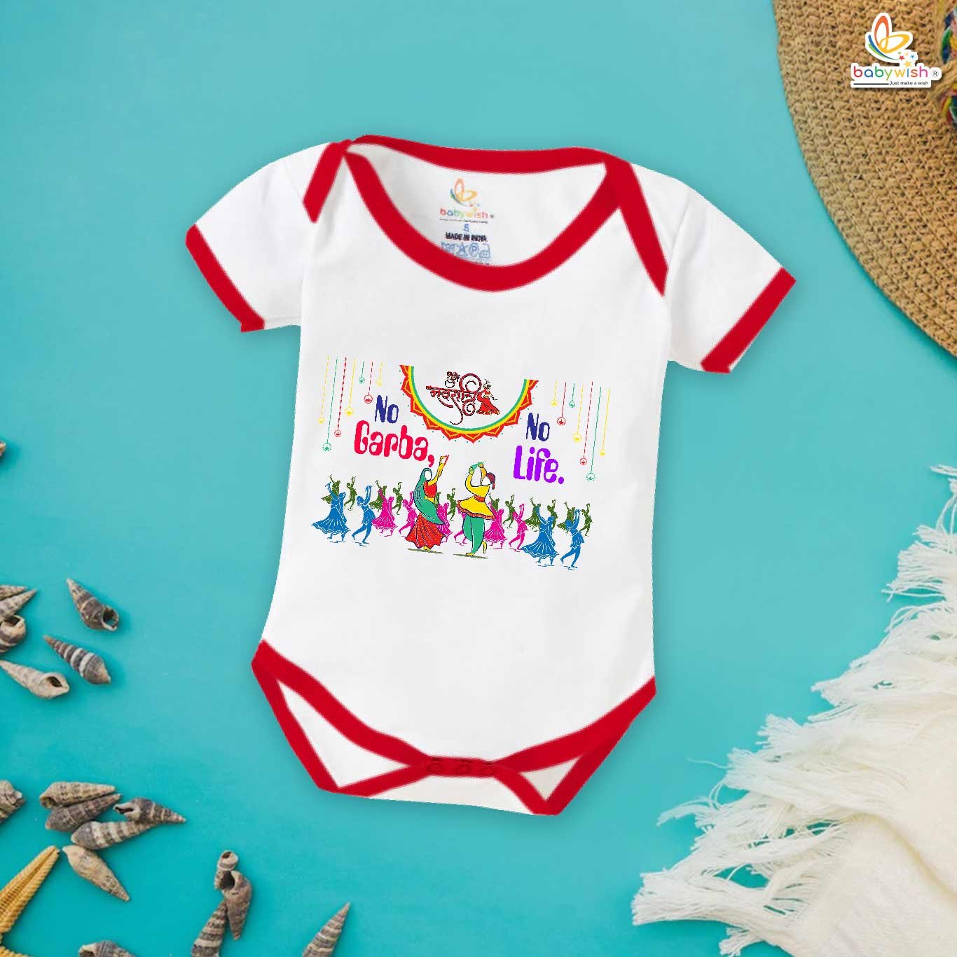 Baby Navratri Romper Bodysuit for Girls, My First Dussehra, No Garba No Dance – Babywish