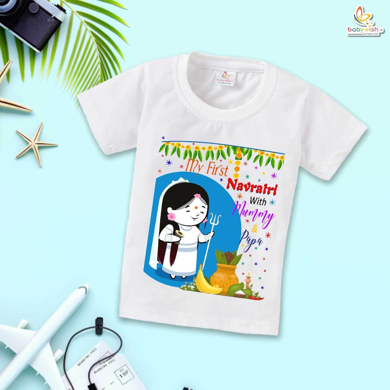 Babywish Baby Navratri T-shirt My First Dussehra First Navratri With Muumy & Papa