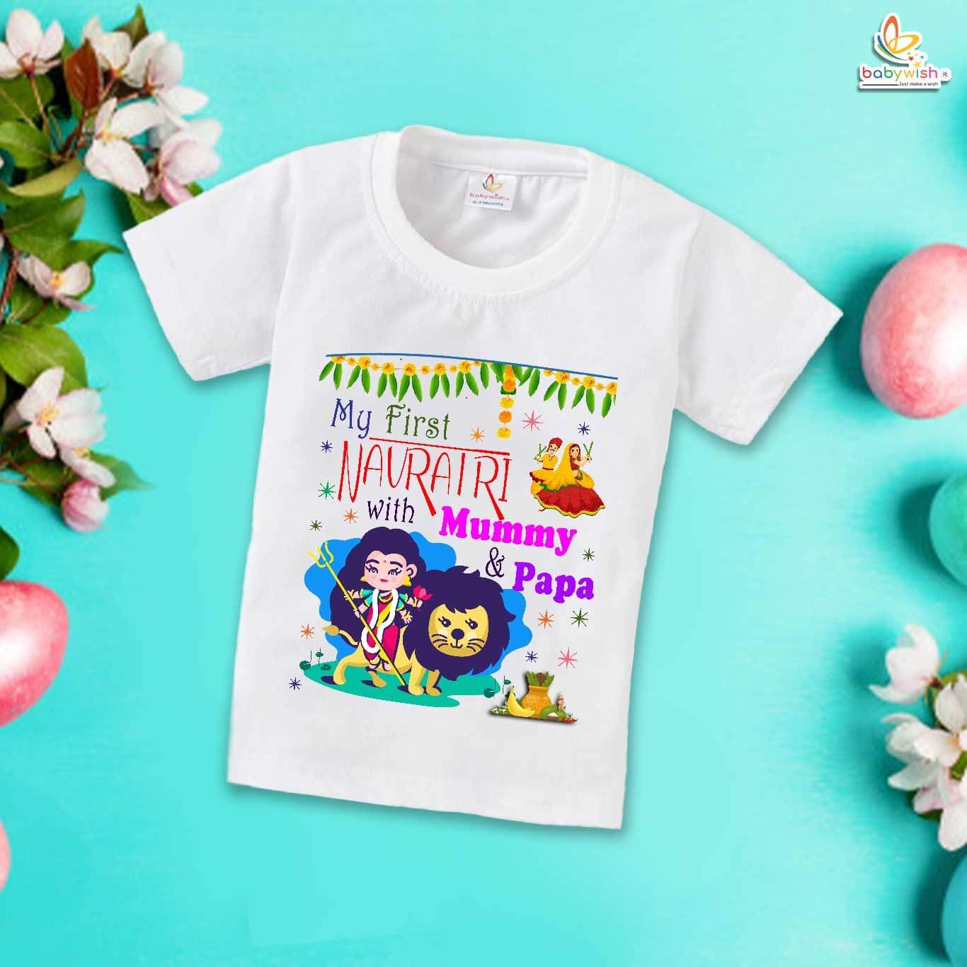 Baby Navratri T-shirt My First Dussehra My First Navratri with Mummy & Papa Toddler Festival Tee Kids Ethnic Celebration Outfit Gift for Boys & Girls Babywish